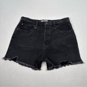 Free People We The Free Black Distressed Denim Shorts Size 31 Raw Hem Button Fly